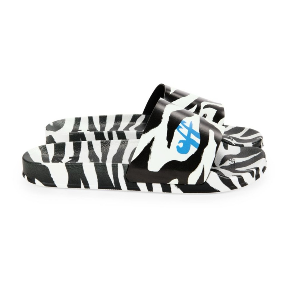 Off-White Zebra Pattern Slides with Blue Accent - Picture 6 of 7